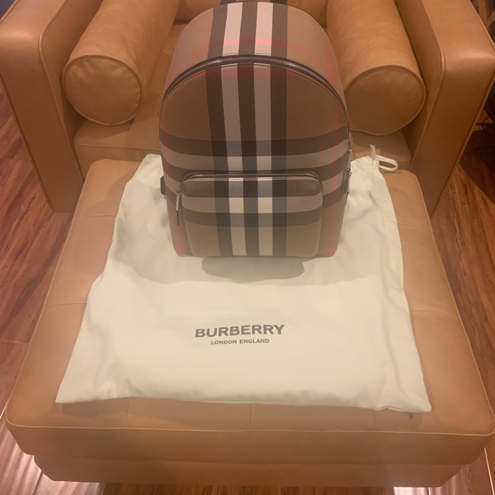 Burberry Tan and Black Striped Men's Backpack